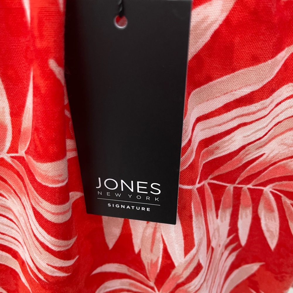 Jones New York Orange  and White Leaf Print Blouse - Picture 2 of 10